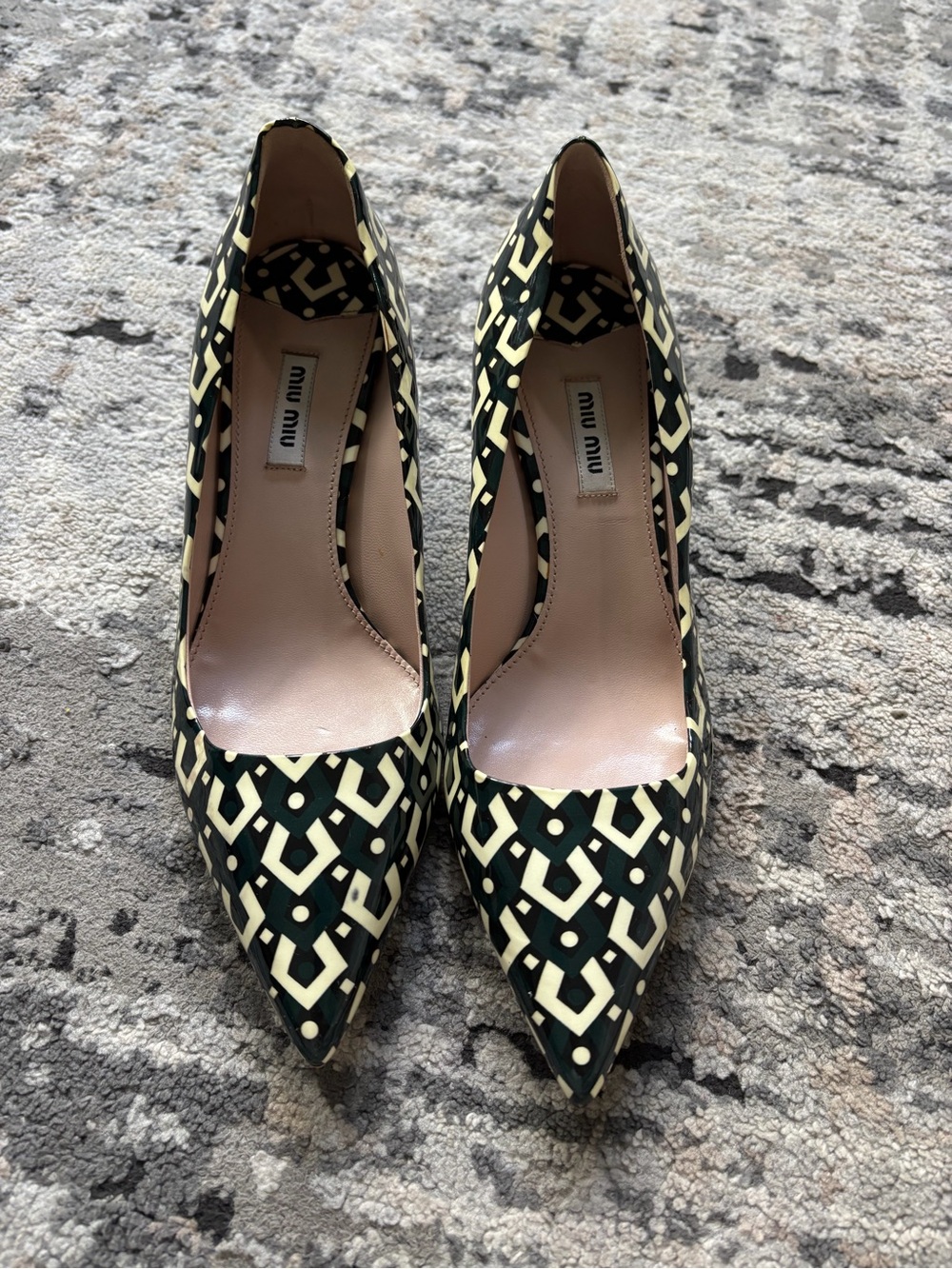 Miu Miu Black & Cream Geometric Pointed Pumps